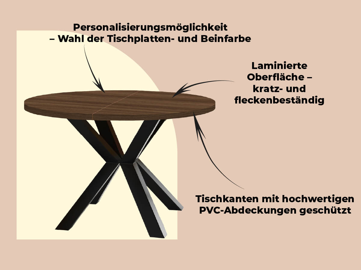 Vorteile des runden, schwarzen, ausziehbaren Esstisches im modernen Wohnzimmer